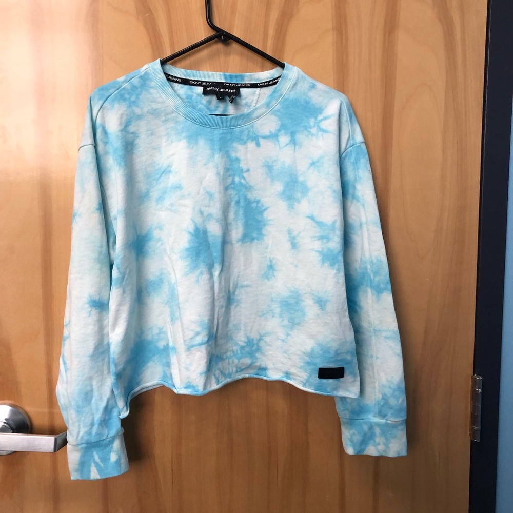DKNY Jeans Blue and White Tie-Dye Crewneck Sweatshirt